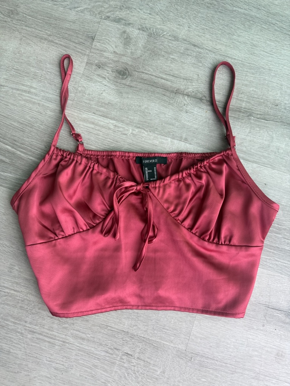Forever 21 Satin Rose Pink Tie-Front Cropped Cami